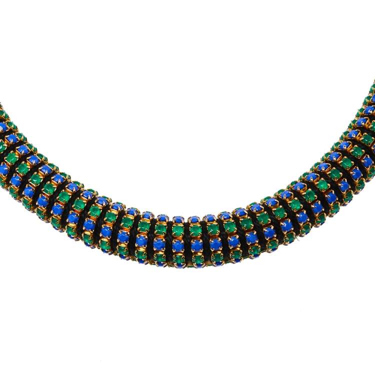 Pre Owned Etro Green & Blue Crystal Studded Choker Necklace