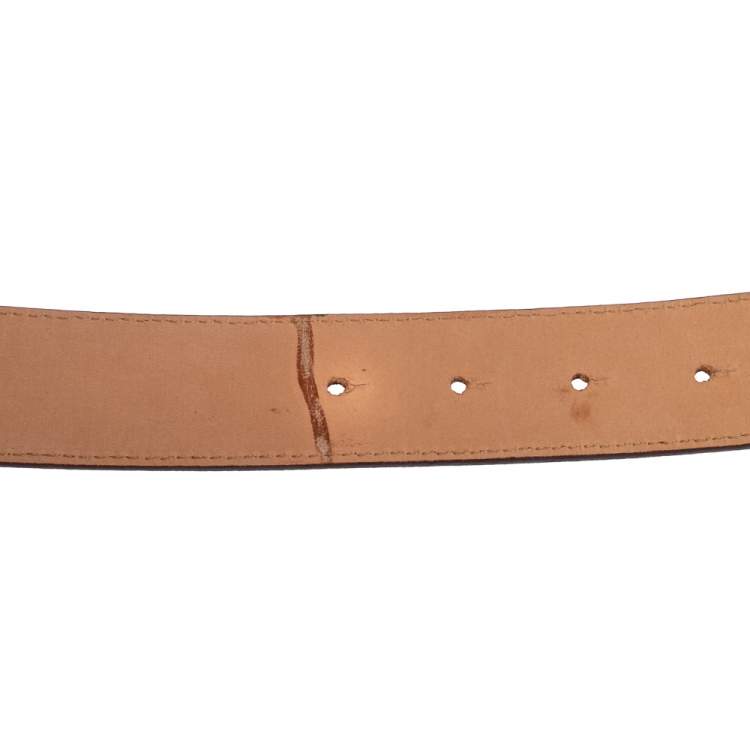 Pre Owned Etro Brown Paisley Printed Coated Canvas Buckle Belt 90 CM