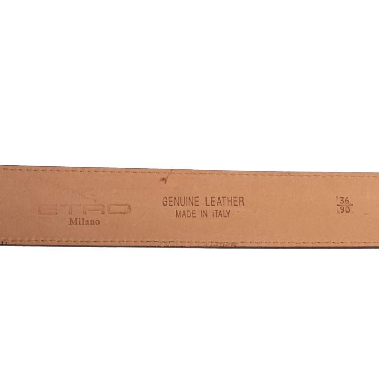 Pre Owned Etro Brown Paisley Printed Coated Canvas Buckle Belt 90 CM