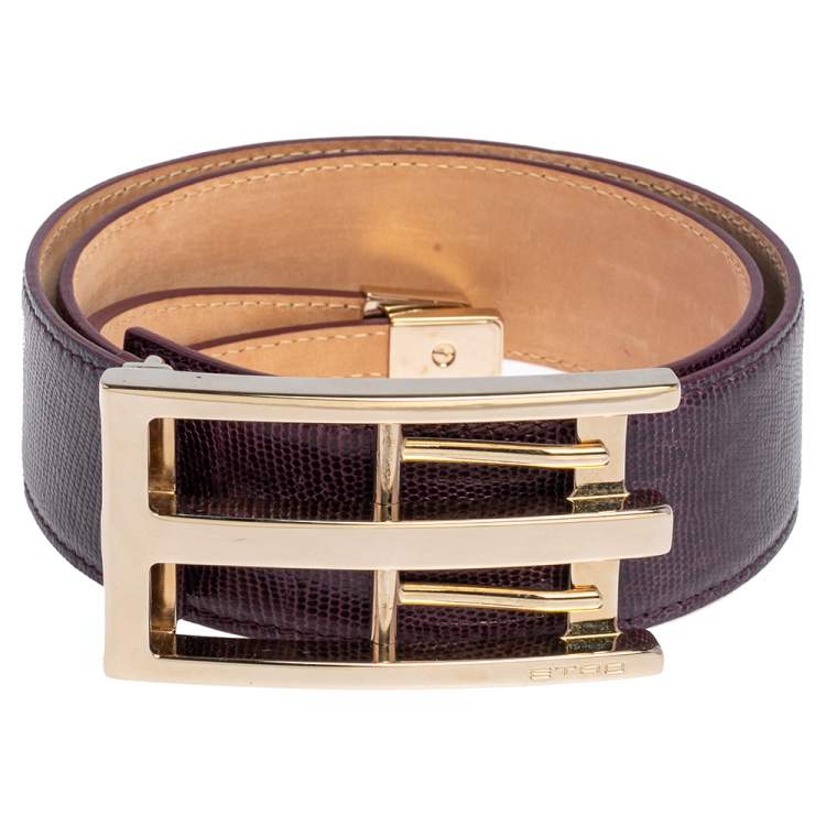Pre Owned Etro Purple Lizard Embossed Leather Buckle Belt 80CM