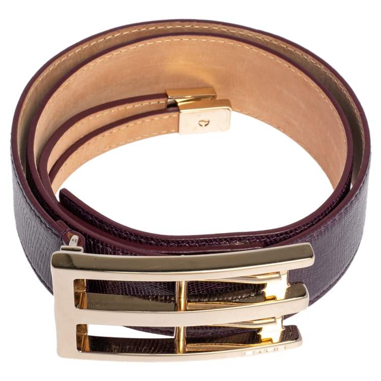 Pre Owned Etro Purple Lizard Embossed Leather Buckle Belt 80CM