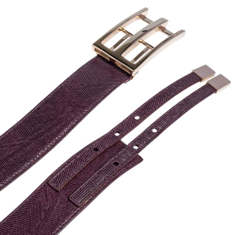Pre Owned Etro Purple Lizard Embossed Leather Buckle Belt 80CM