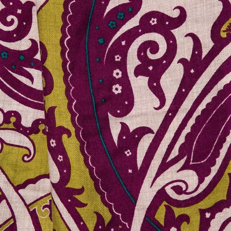 Pre Owned Etro Purple Paisley Printed Cashmere & Silk Stole
