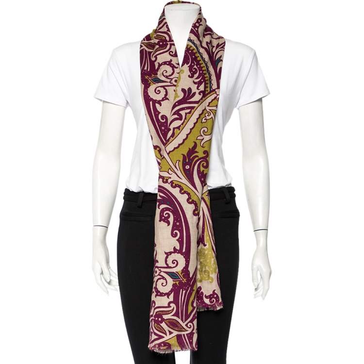 Pre Owned Etro Purple Paisley Printed Cashmere & Silk Stole