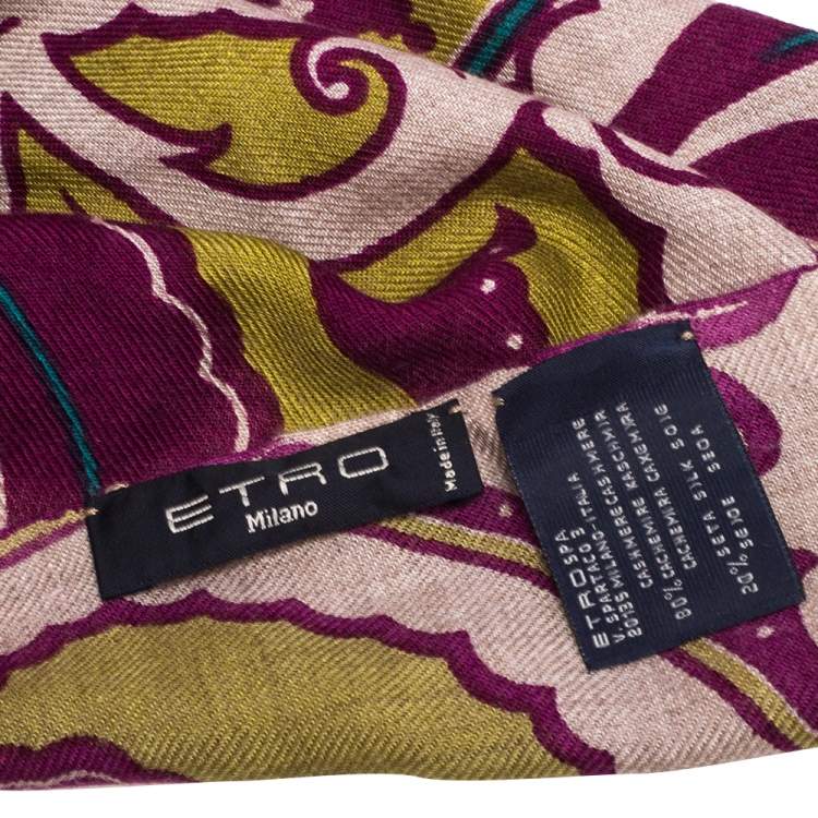 Pre Owned Etro Purple Paisley Printed Cashmere & Silk Stole