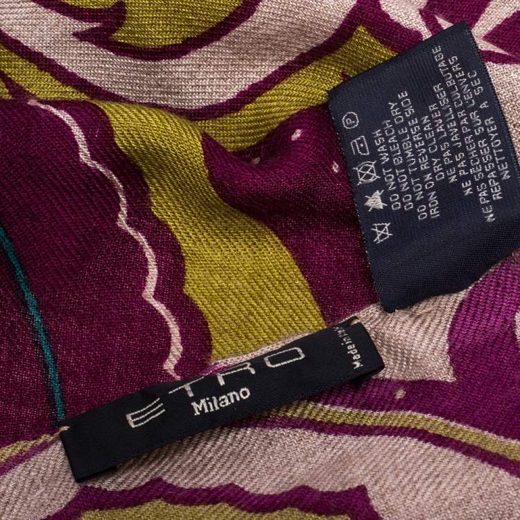 Pre Owned Etro Purple Paisley Printed Cashmere & Silk Stole