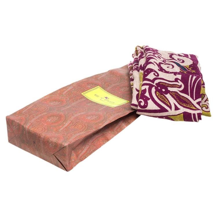 Pre Owned Etro Purple Paisley Printed Cashmere & Silk Stole