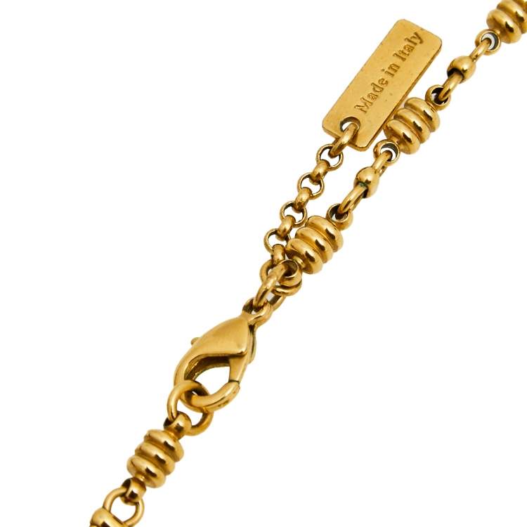 Pre Owned Etro Red Composite Gold Tone Metal Pendant Necklace