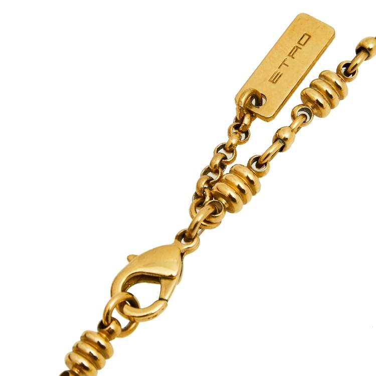Pre Owned Etro Red Composite Gold Tone Metal Pendant Necklace