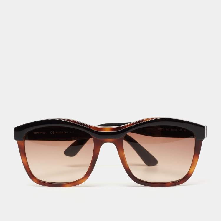 Pre Owned Etro Black/Havana Brown Gradient Brown ET653S Rectangular Sunglasses