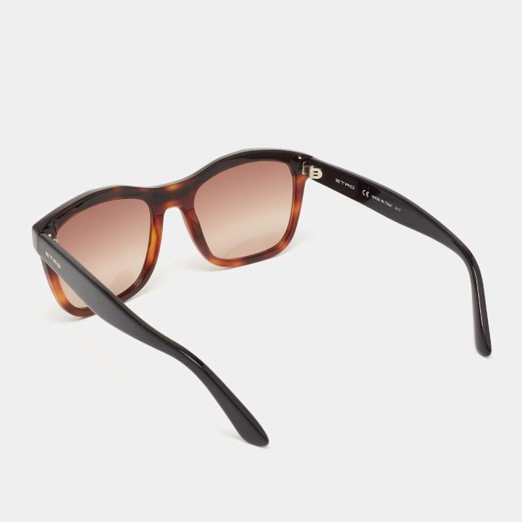 Pre Owned Etro Black/Havana Brown Gradient Brown ET653S Rectangular Sunglasses