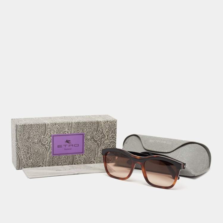 Pre Owned Etro Black/Havana Brown Gradient Brown ET653S Rectangular Sunglasses