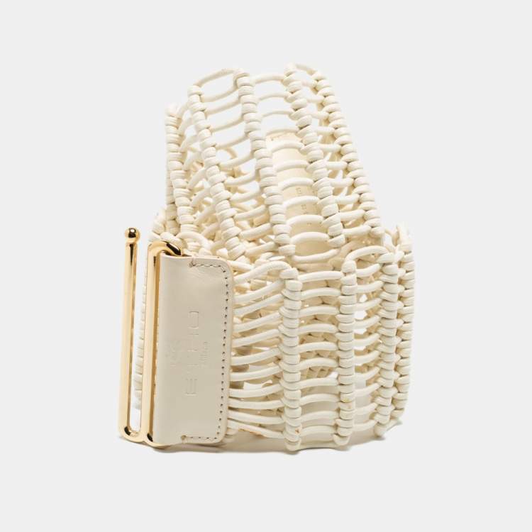 Pre Owned Etro White Leather And Woven Rope Waist Belt 90CM