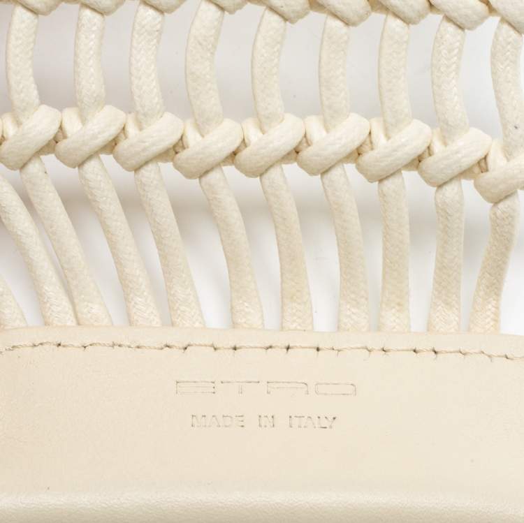 Pre Owned Etro White Leather And Woven Rope Waist Belt 90CM