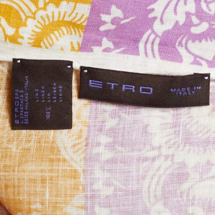 Pre Owned Etro Yellow Floral Print Linen Scarf