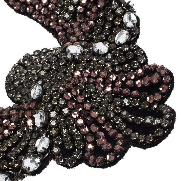 Pre Owned Etro Crystal Studded Bib Black Fabric Necklace