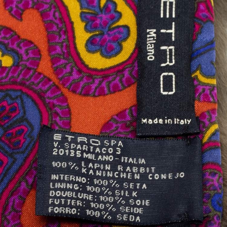 Pre Owned Etro Olive Green Rabbit Fur & Paisley Printed Silk Stole