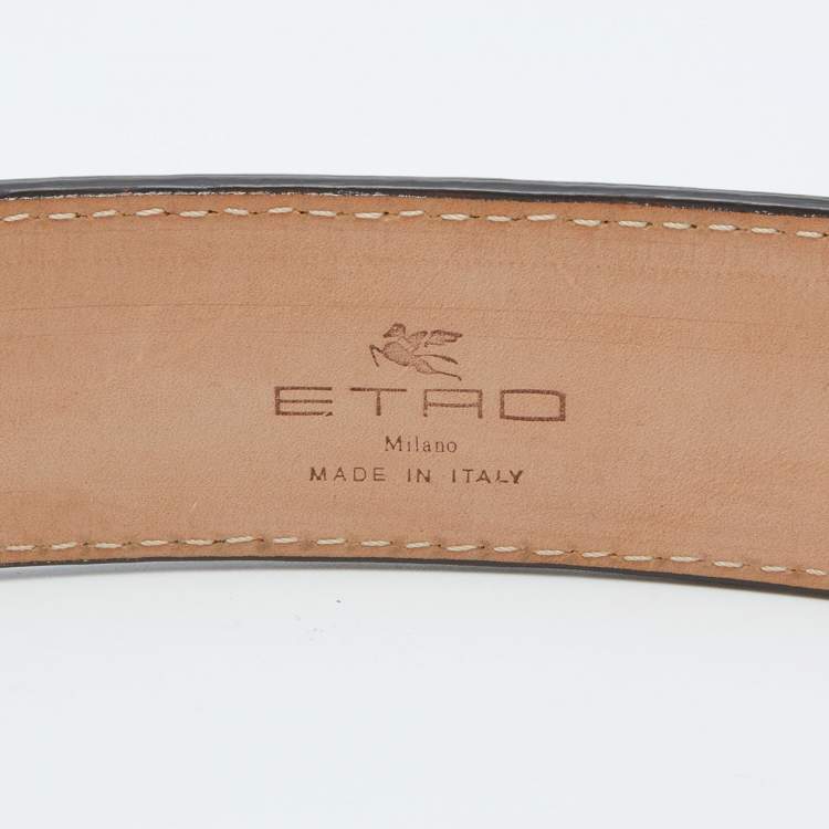 Pre Owned Etro Metallic Brown Leather Buckle Belt 90 CM