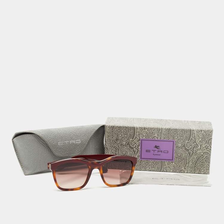 Pre Owned Etro Brown Tortoise ET653S Rectangular Sunglasses