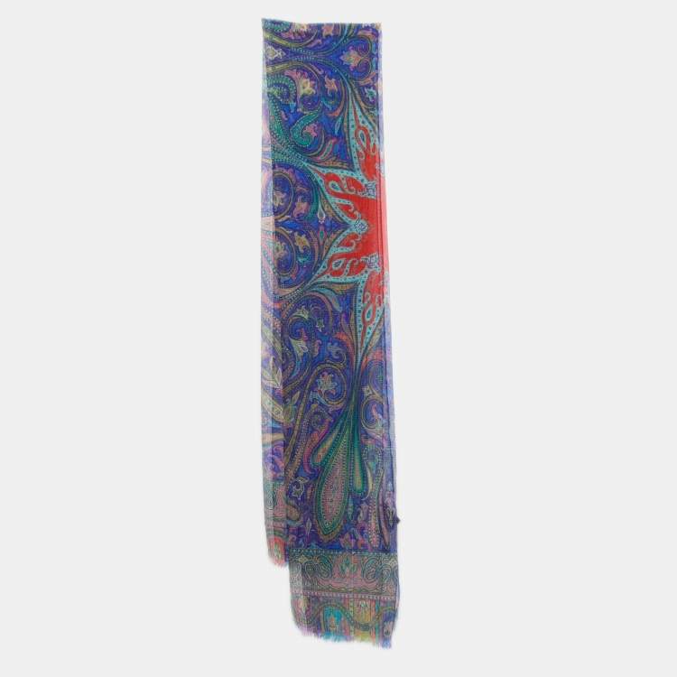 Pre Owned Etro Blue Paisley Print Silk Stole