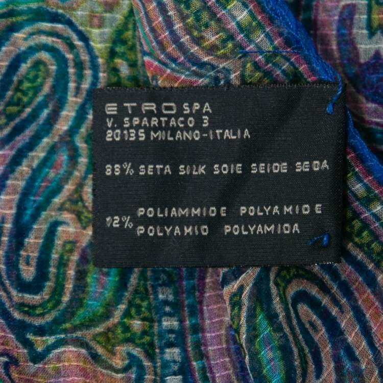 Pre Owned Etro Blue Paisley Print Silk Stole