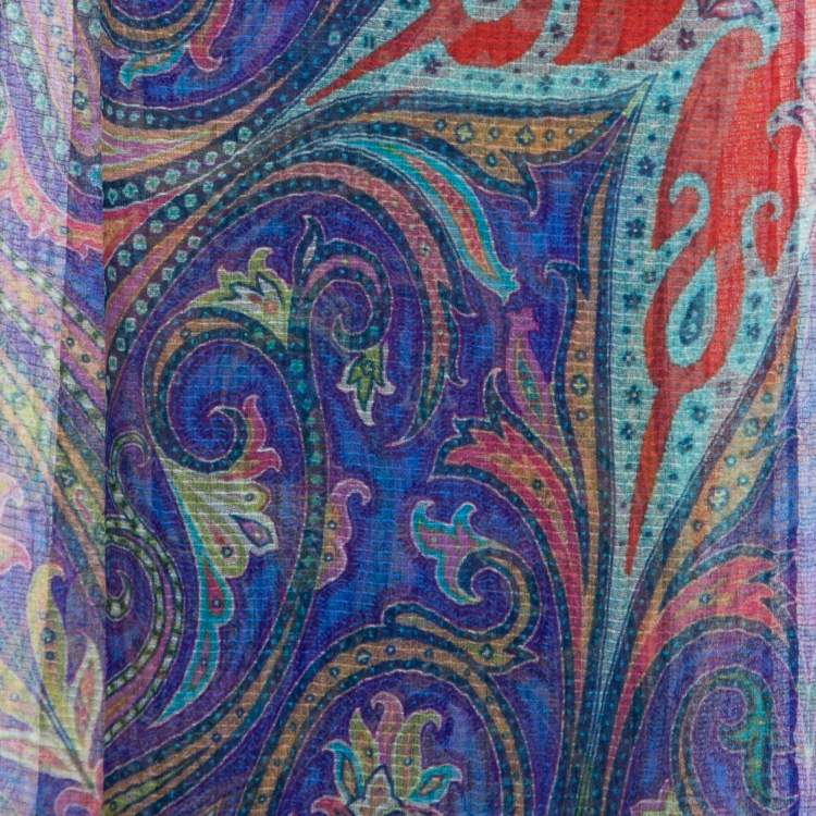 Pre Owned Etro Blue Paisley Print Silk Stole