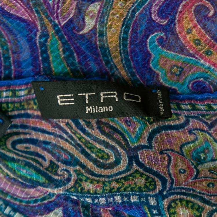 Pre Owned Etro Blue Paisley Print Silk Stole