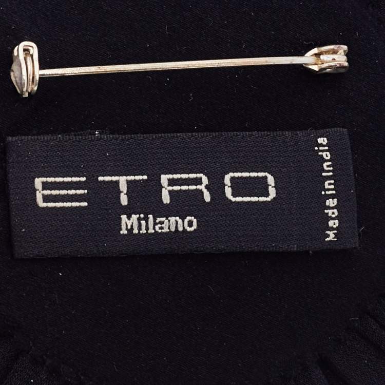 Pre Owned Etro Black Floral Crystal Embellished Fabric Brooch 