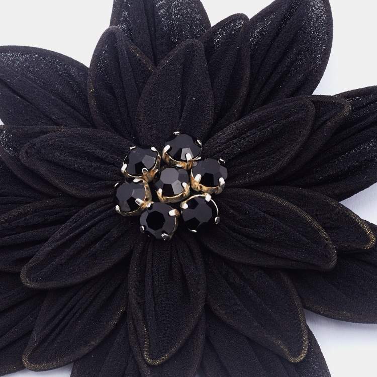 Pre Owned Etro Black Floral Crystal Embellished Fabric Brooch 