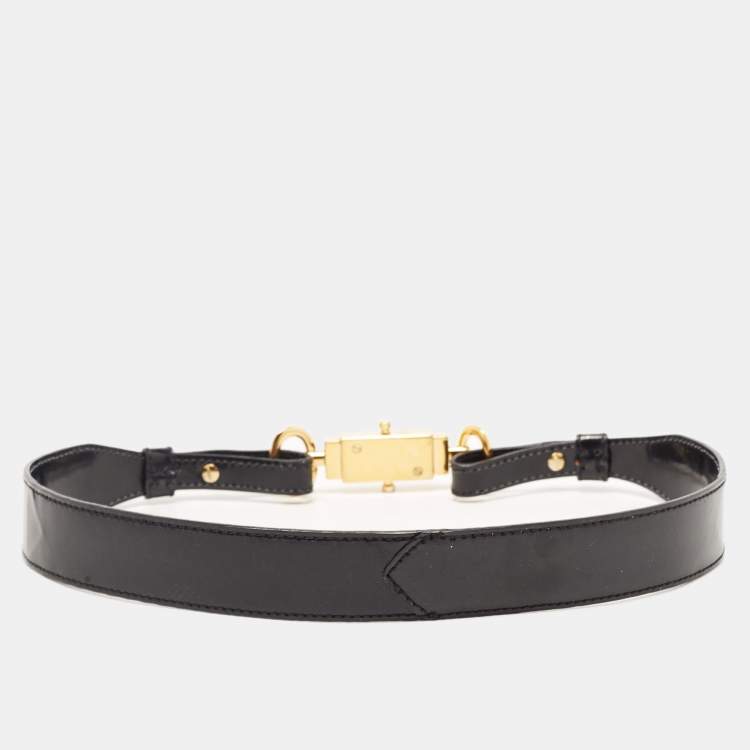 Pre Owned Etro Black Patent Leather Logo Plague Waist Belt 