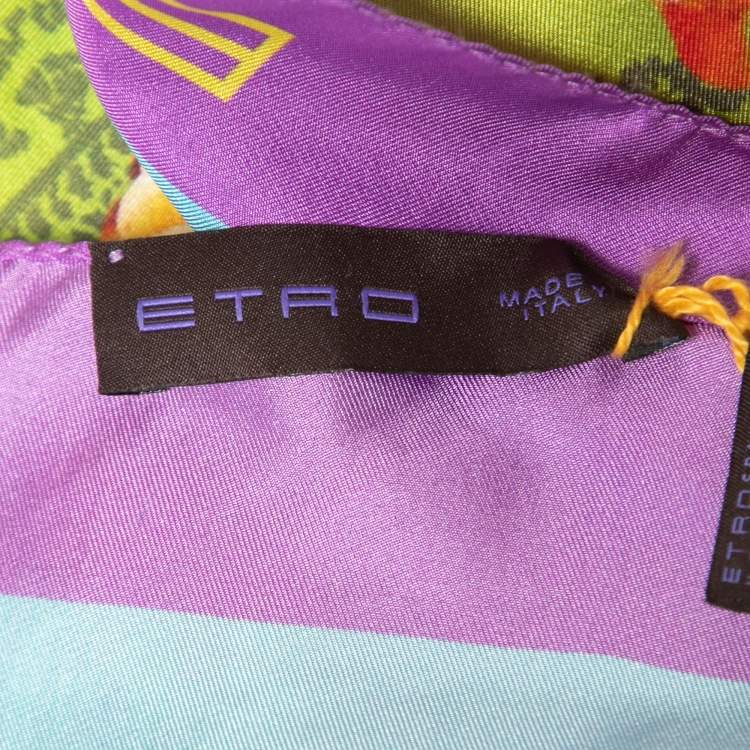 Pre Owned Etro Purple Printed Silk Square Handkerchief