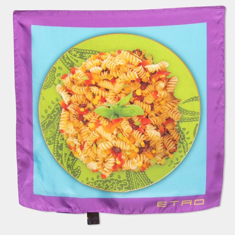 Pre Owned Etro Purple Printed Silk Square Handkerchief