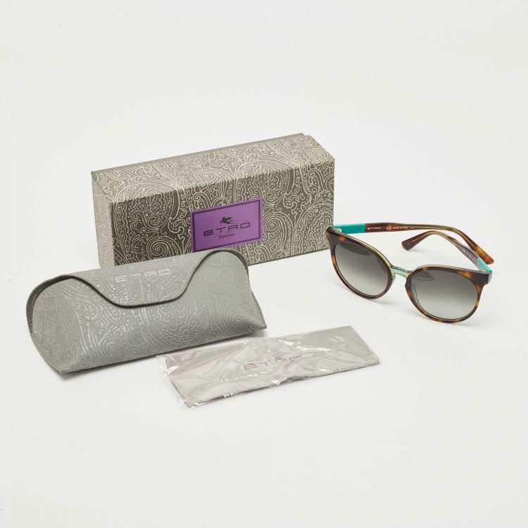 Pre Owned Etro Brown/Green Tortoise Gradient ET660S Cat Eye Sunglasses
