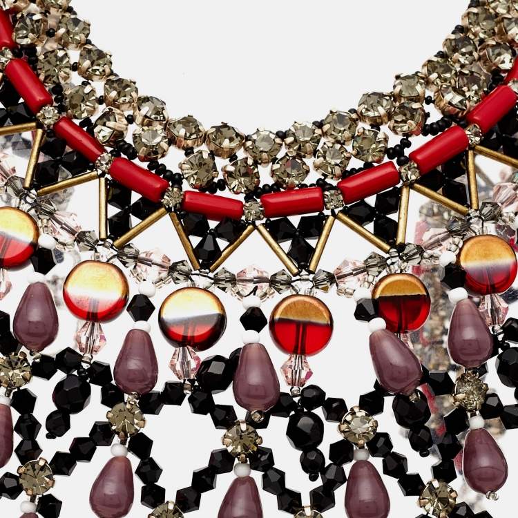 Pre Owned Etro Multicolor Crystal Beaded Statement Drop Necklace
