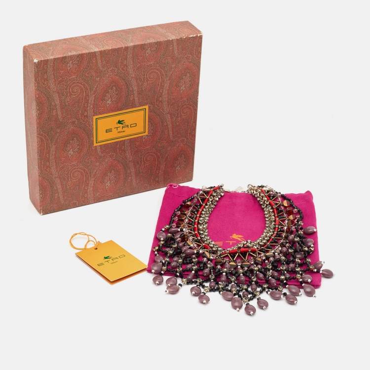 Pre Owned Etro Multicolor Crystal Beaded Statement Drop Necklace