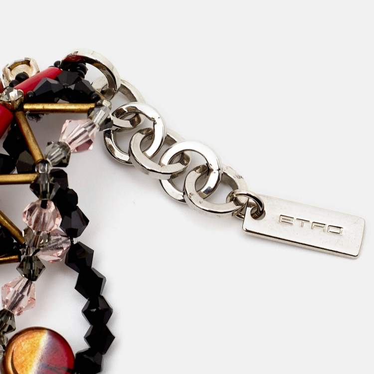 Pre Owned Etro Multicolor Crystal Beaded Statement Drop Necklace