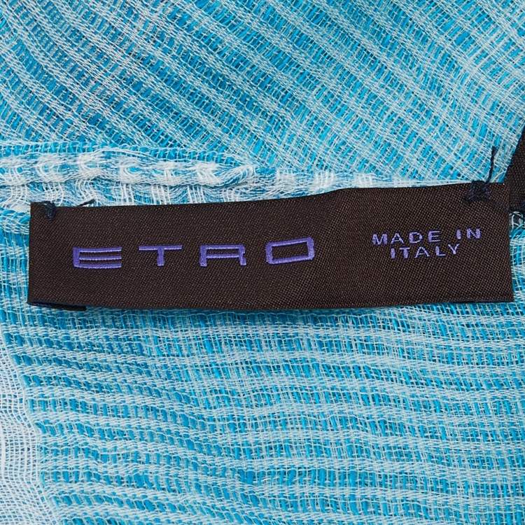 Pre Owned Etro Blue/Pink Linen & Cotton Stole 
