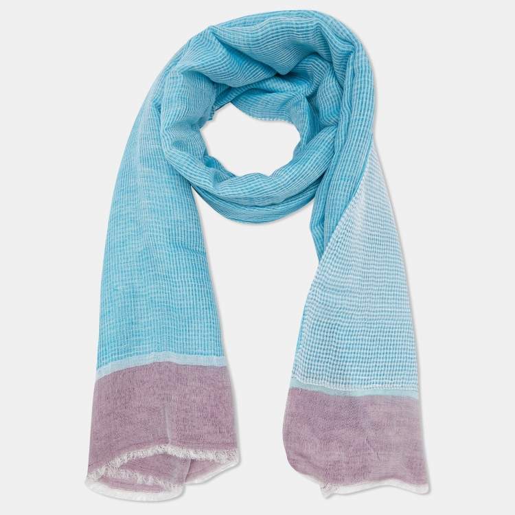 Pre Owned Etro Blue/Pink Linen & Cotton Stole 