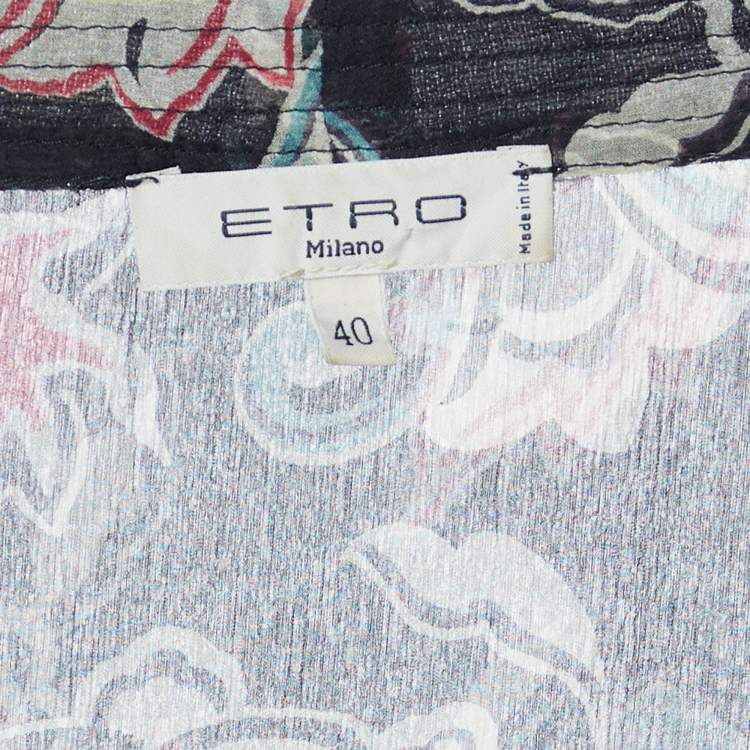 Pre Owned Etro Black Printed Silk V Neck Midi Dress S