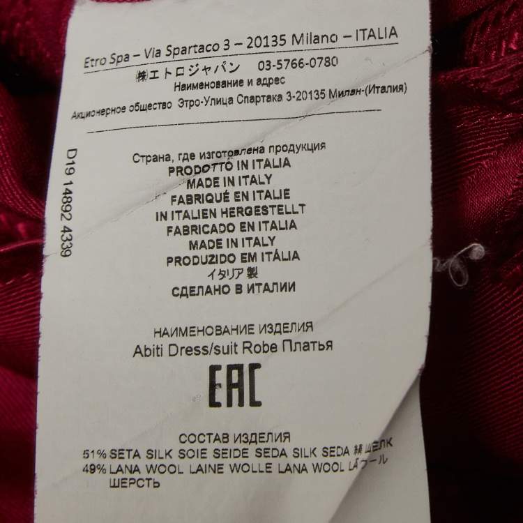 Pre Owned Etro Pink Burgundy Patterned Silk & Wool Blend Mini Dress S