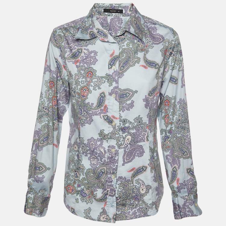 Pre Owned Etro Blue Paisley Print Cotton Buttoned Up Shirt L