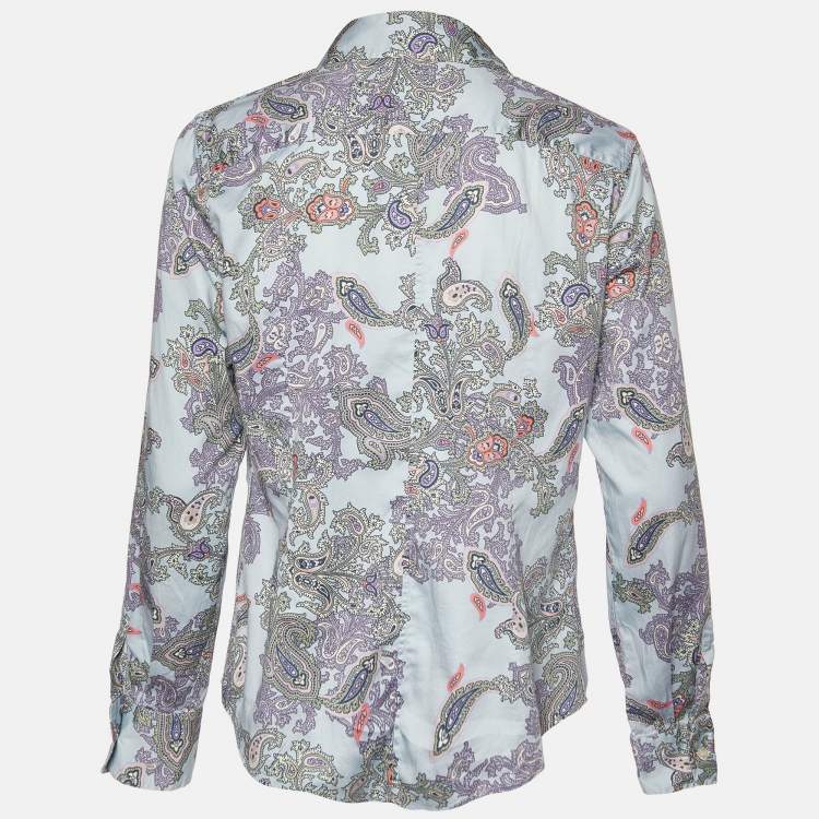 Pre Owned Etro Blue Paisley Print Cotton Buttoned Up Shirt L