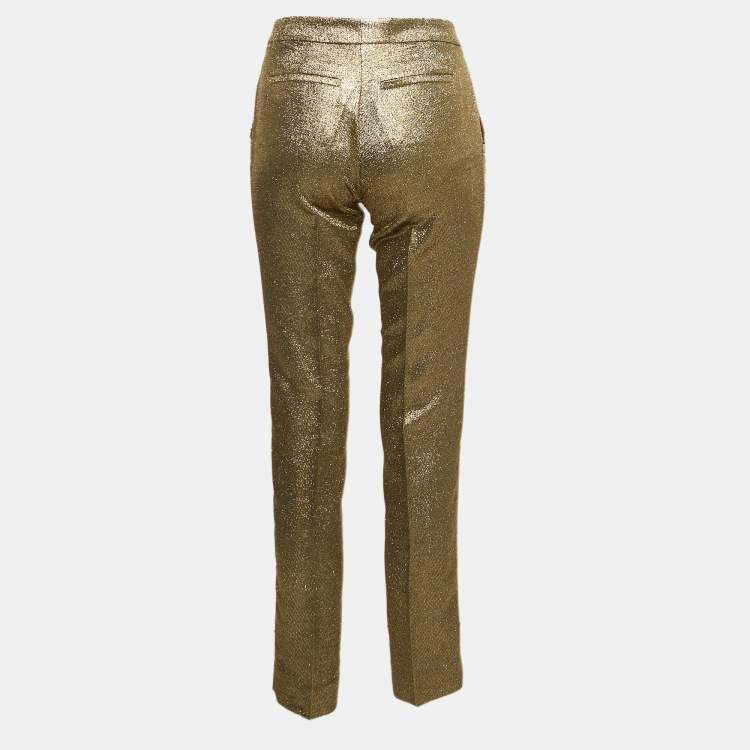 Pre Owned Etro Metallic Gold Lurex Silk Trousers S