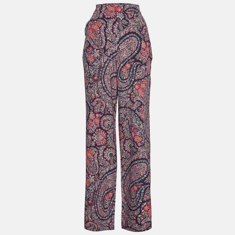 Pre Owned Etro Multicolor Floral Paisley Print Silk Wide-Leg Pants M