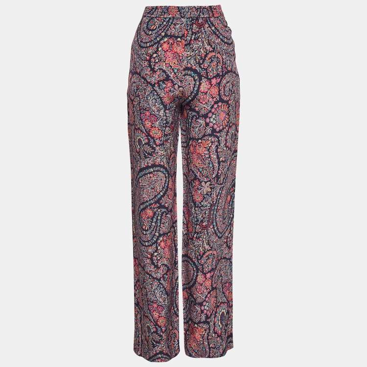 Pre Owned Etro Multicolor Floral Paisley Print Silk Wide-Leg Pants M