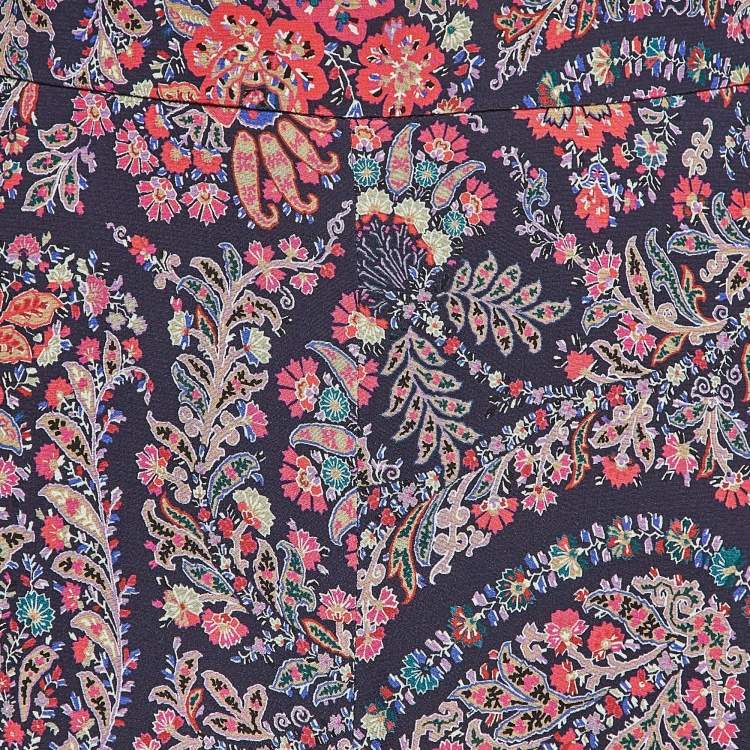 Pre Owned Etro Multicolor Floral Paisley Print Silk Wide-Leg Pants M