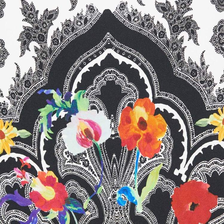 Pre Owned Etro Black Floral Print Stretch Crepe Shift Dress M