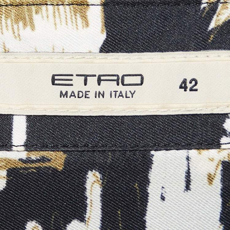 Pre Owned Etro Black Oriental Print and Stripe Silk Shirt Dress M