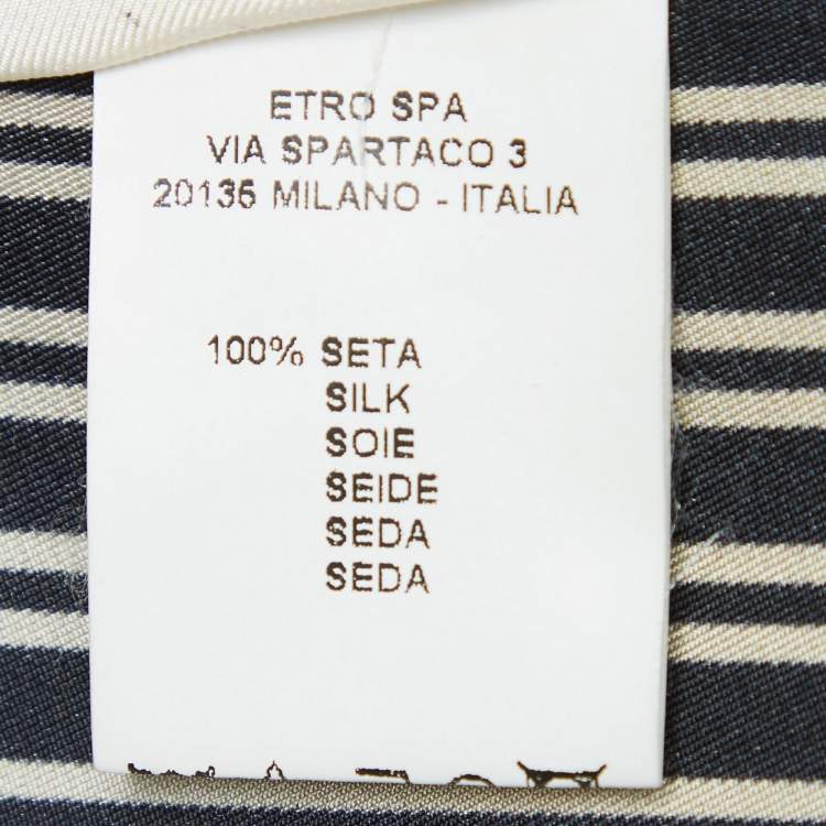 Pre Owned Etro Black Oriental Print and Stripe Silk Shirt Dress M