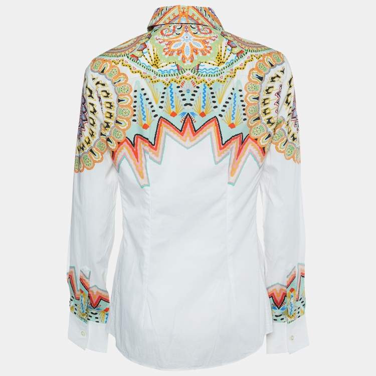 Pre Owned Etro White Printed Cotton Long Sleeve Shirt M